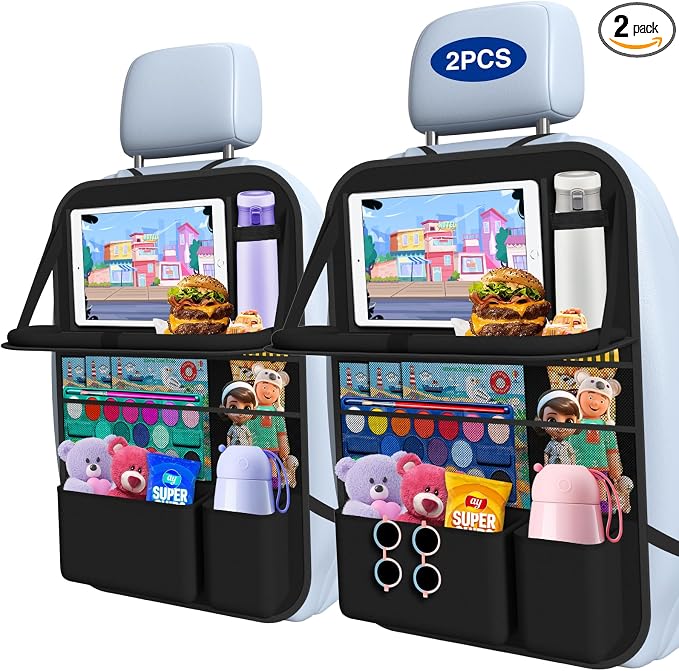 Car Backseat Organizer with Table Tray 9 Storage Pockets Backseat Car Organizer by Oneyus