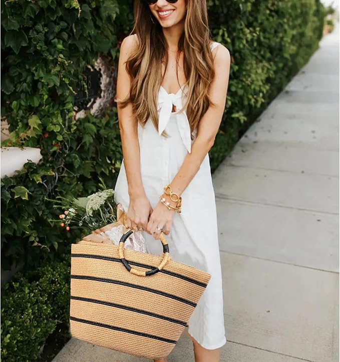 Beach Bags for Women Straw Tote Bag Summer Beach Bag Large Woven Straw Tote for - Image 3