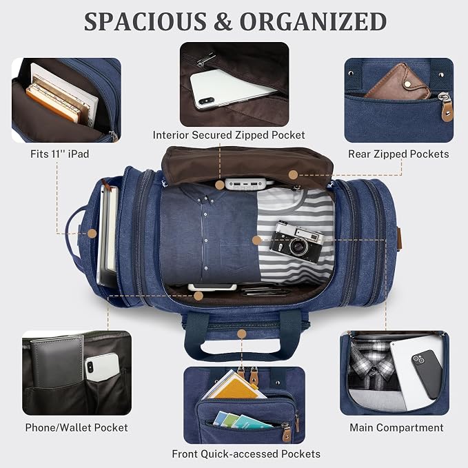 Gonex Canvas Duffle Bag 60L Travel Duffel Overnight Weekend Bag - Image 5