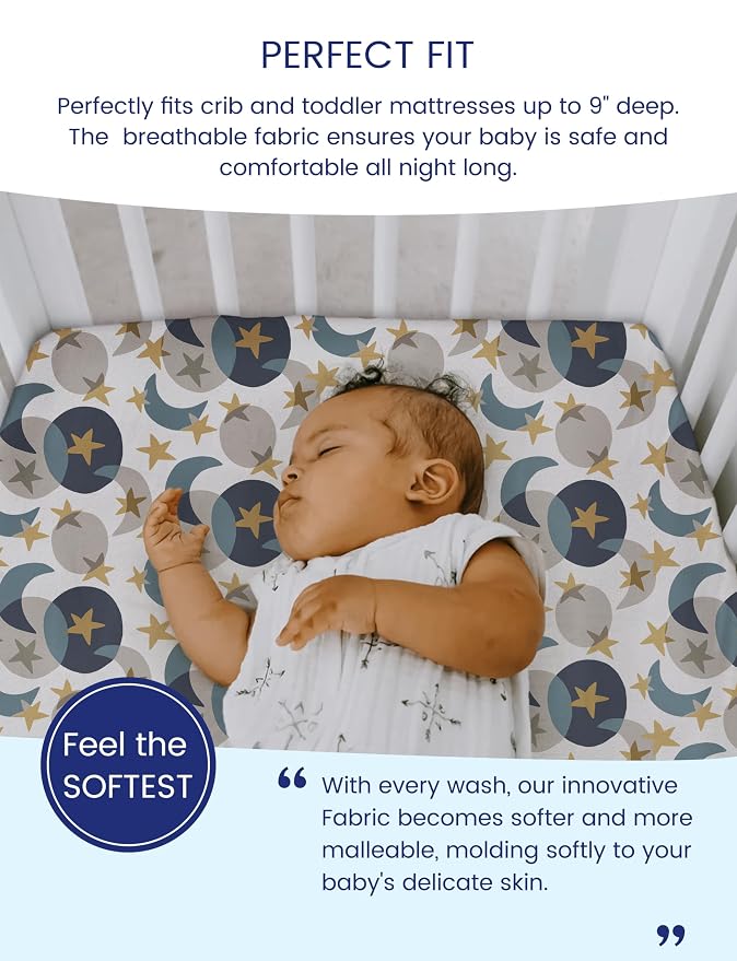 TotAha Space Crib Fitted Sheet, Super Stretchy Jersey Star Crib Sheets - Image 3