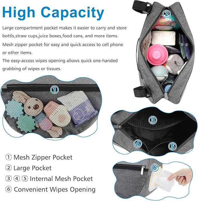 Accmor Insulated Side Sling Stroller Saddle Bag Organizer, Universal Stroller - Image 4
