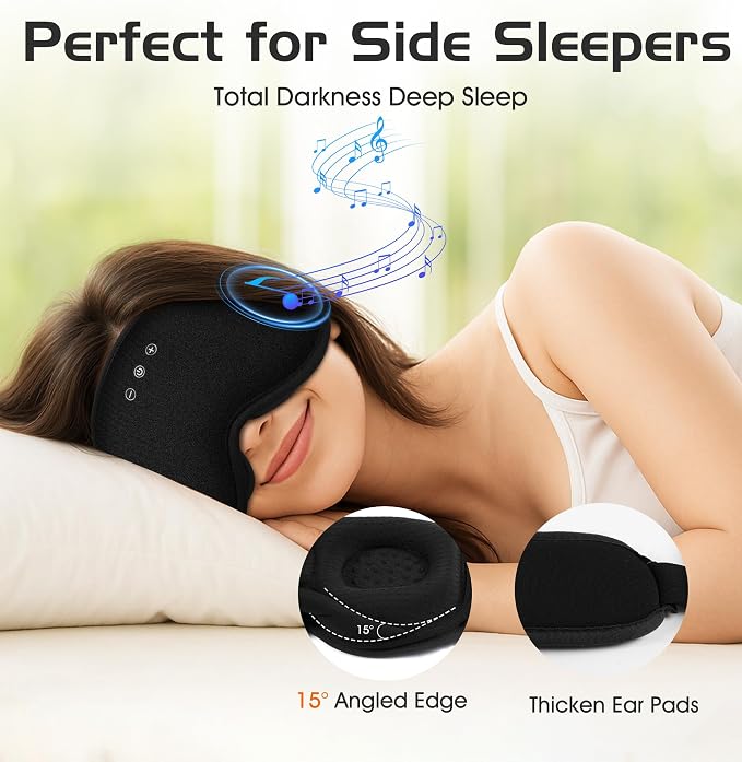 Bluetooth Sleep Mask with 2 Removable 3D Contoured Cup, Bamboo Cotton Bluetooth - Image 7