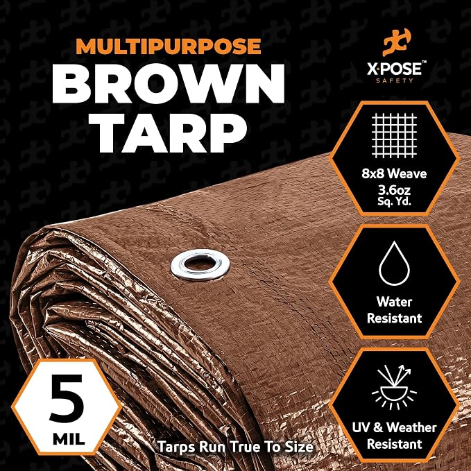 Multipurpose Protective Cover Brown Poly Tarp 10' x 12' - Image 2