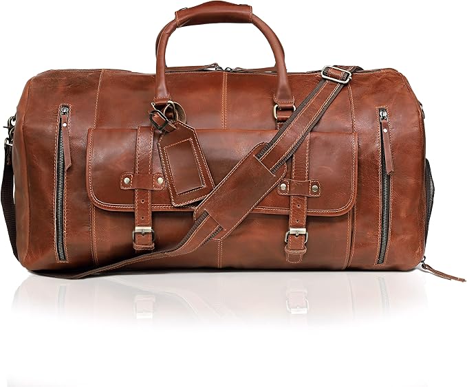 Duffle Leather Travel Bag for Women Men Gym Sports Overnight Weekend Airplane - Image 6