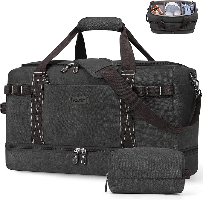 ZOMFELT Travel Duffle Bag for Men, Waterproof Canvas Overnight Duffel Bag by ZOMFELT