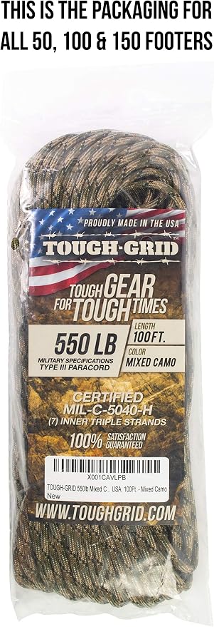 TOUGH-GRID 550 Paracord Rope Nylon Parachute Cord, Made in USA Survival Kit - Image 4