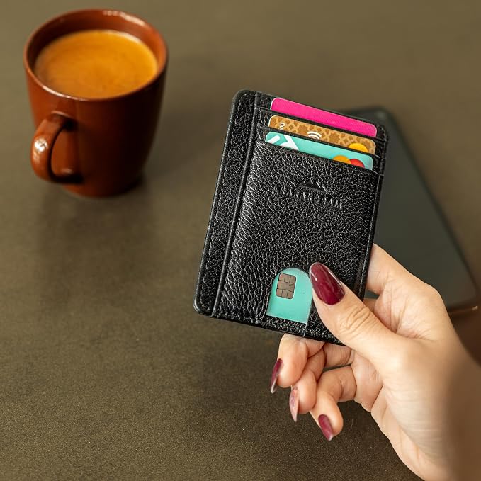 KARAKORAM Vertical Handcrafted Premium Leather Front Pocket Credit Card Holder - Image 9