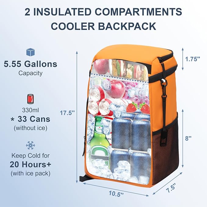 SPARTER Backpack Cooler Insulated Leak Proof 33/49 Cans, 2 Insulated - Image 2