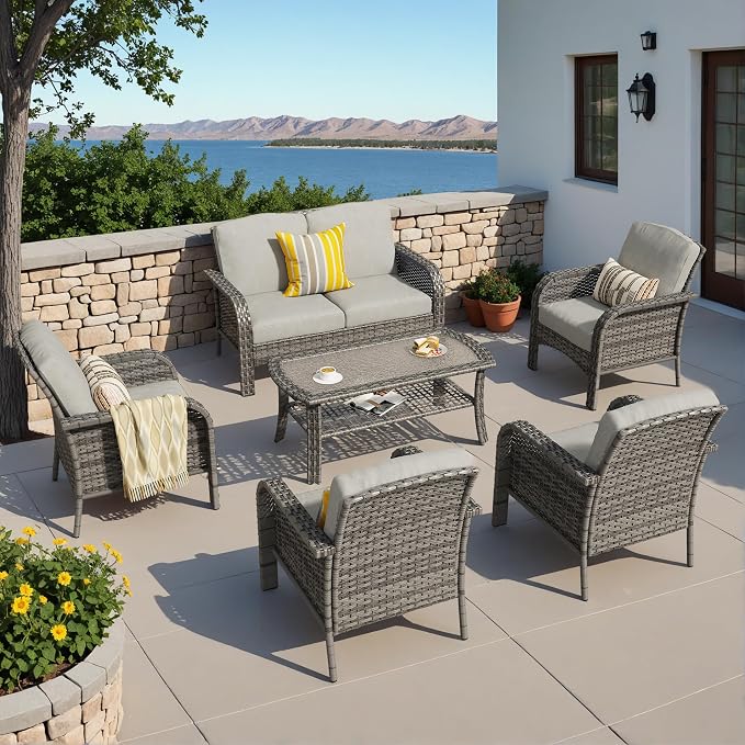 HOOOWOOO Patio Furniture Set, 6 Pieces Outdoor Conversation Set, All Weather by DesignforBetterLife