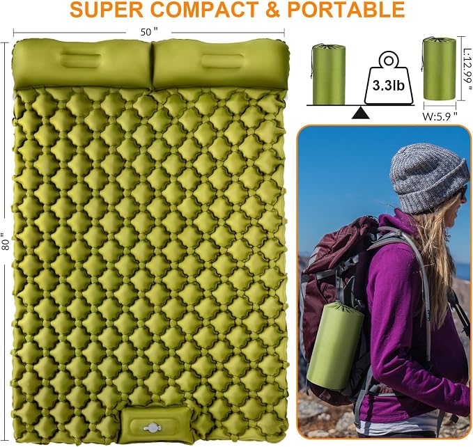 Double Sleeping Pad, Ultralight 3" Extra-Thick Self Inflating Sleeping Mat - Image 5