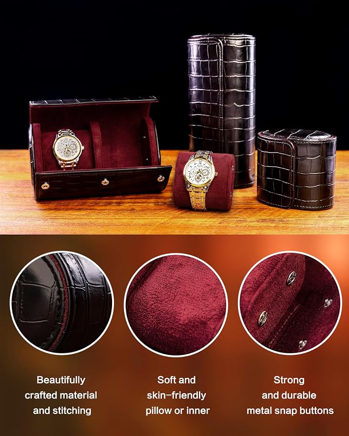 MR.OKAY 2 Watch Travel Case- Classic Leather Watch Case - Image 5