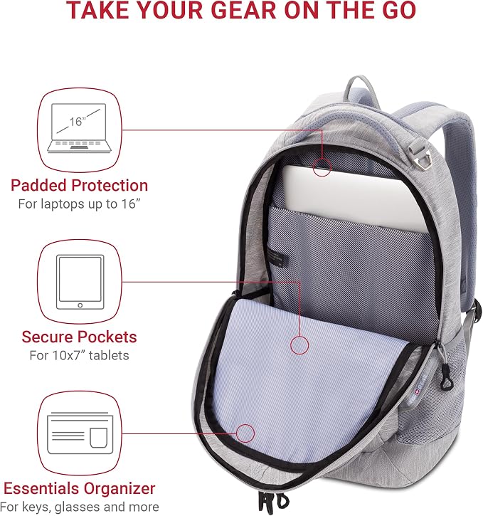 SwissGear Cecil 5505 Laptop Backpack, Light Grey - Image 2