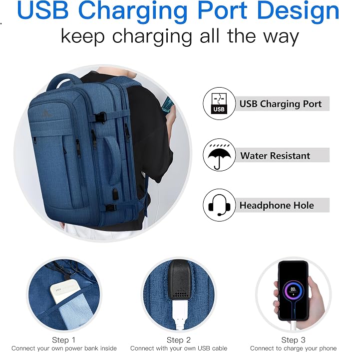 Large Travel Laptop Backpack for Men, 50L Carry On Backpack, Expandable Laptop - Image 2