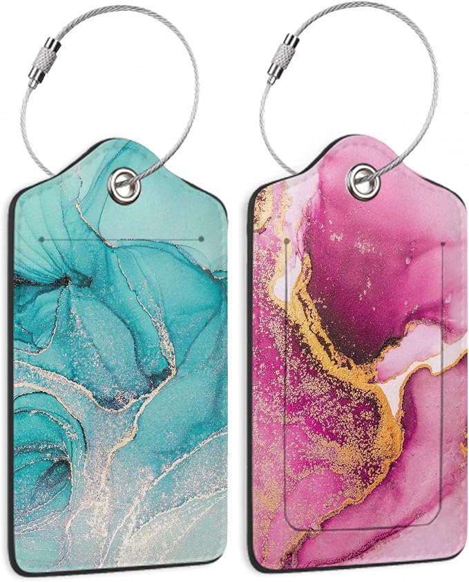 Set of 2 Pink Gold Abstract Marble Luggage Tags by DEMACYA