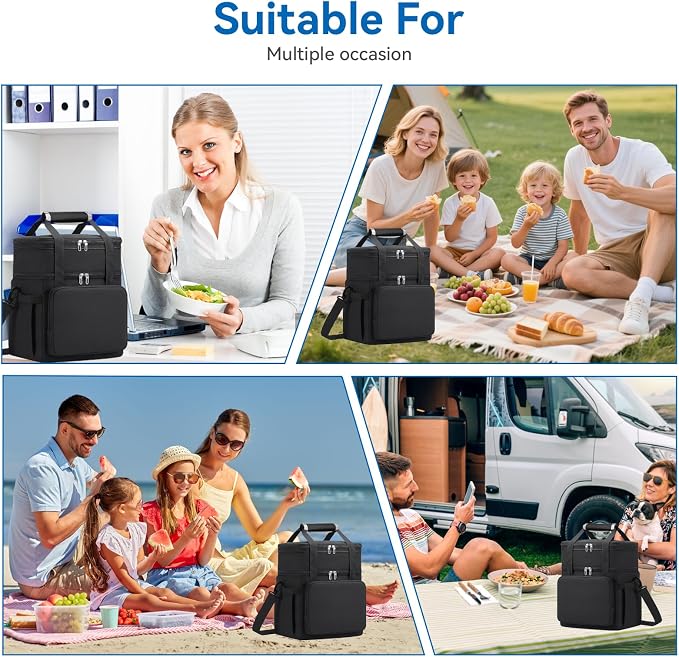 Lunch Box for Men Women, Large Expandable Insulated Lunch Bag, Double Deck - Image 7