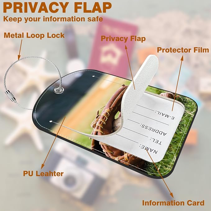 2 PCS Leather Luggage Tag for Suitcase Old Baseball and Glove on Baseball Grand - Image 3