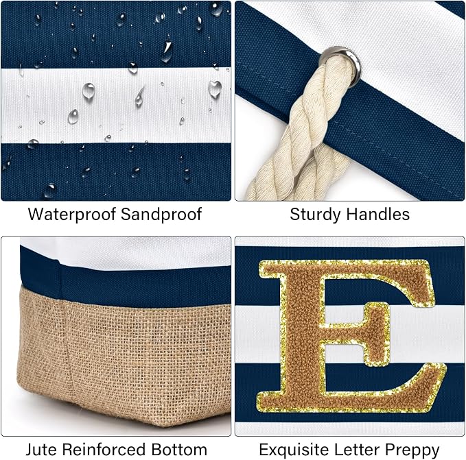 Becokan Beach Bag Initial Beach Tote - Image 2