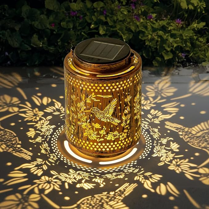 Solar Lanterns Outdoor Waterproof Hummingbird and Iris Garden Decor Gifts by Adebime