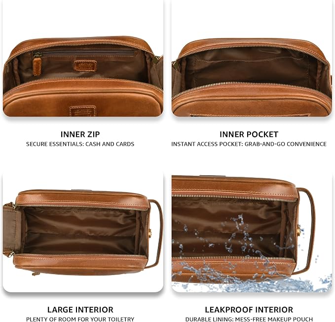 LEATHER VILLAGE Premium Leather Toiletry Travel Pouch - Image 3