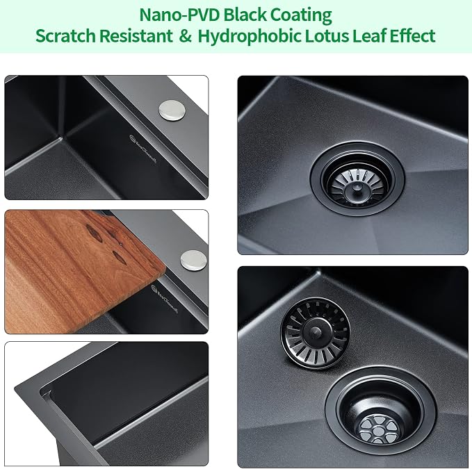 Kitchen Sink, 17 x 19 Inch Drop in Bar Sink Gunmetal Black Stainless Steel - Image 9