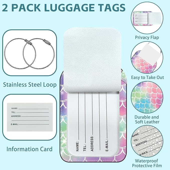 Tie-dye Fish Scale Luggage Tag for Suitcase Set of 2 PU Leather Cute Luggage - Image 2