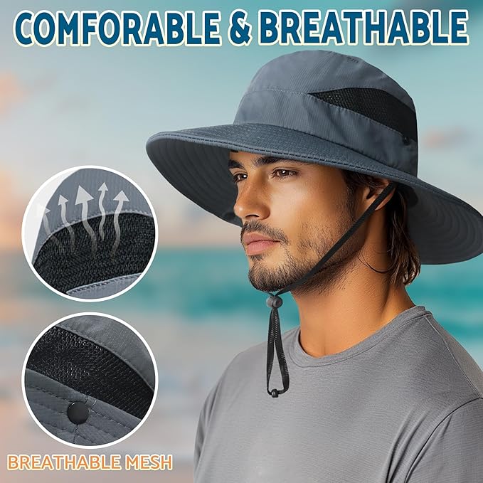 PFFY Sun Bucket Hats for Men Women 3” Wide Brim UPF 50+ Fishing & Beach Hat - Image 5