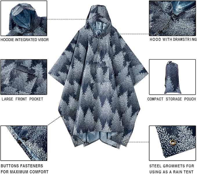 salamra Hooded Rain Poncho Waterproof Raincoat Jacket - Image 3