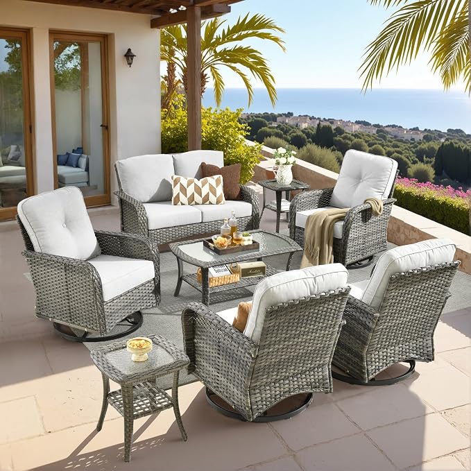 HOOOWOOO Patio Furniture Set, 8 Pieces Outdoor Conversation Set, All Weather by DesignforBetterLife