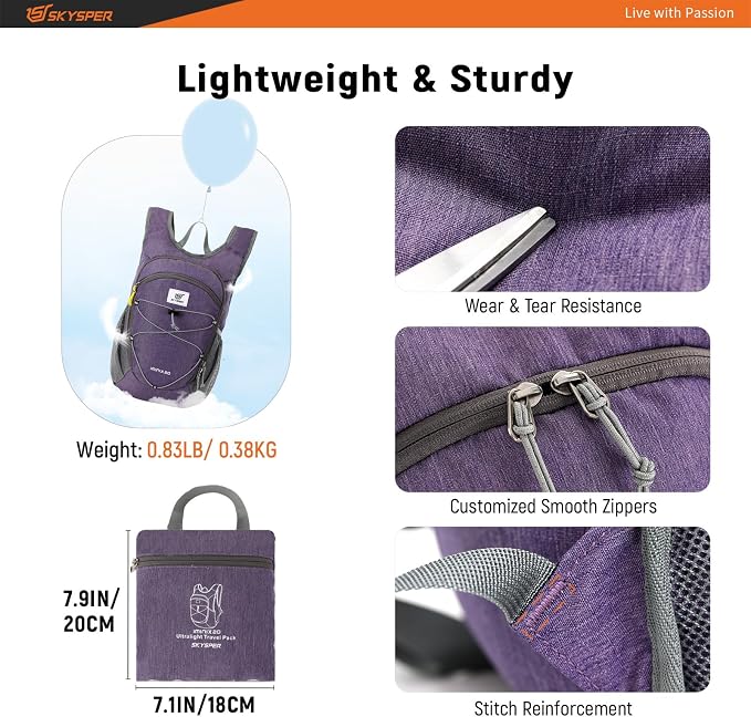 SKYSPER 15L/20L Foldable Hiking Backpack Lightweight Packable Travel Daypack - Image 3