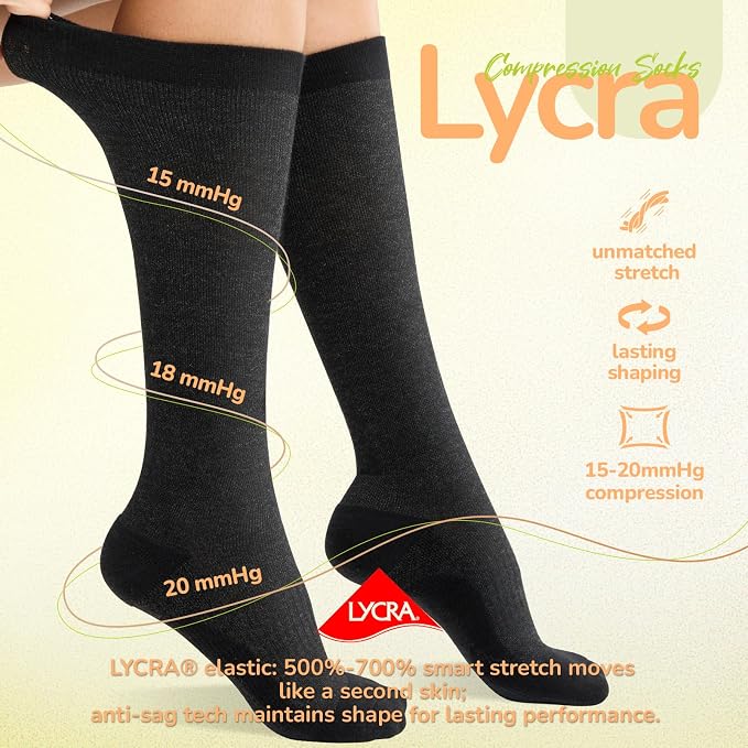 Merino Wool Compression Socks for Women Men, 15-20 mmHg Knee High Socks for - Image 5