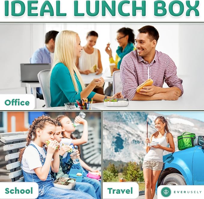 Everusely - Bento Box - Green, 27oz / 0.8 L - Stainless Steel Lunch Box - 3 - Image 7