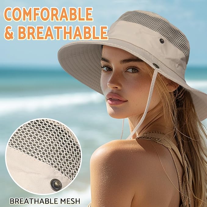 PFFY Sun Bucket Hats for Men Women 3” Wide Brim UPF 50+ Fishing & Beach Hat - Image 4
