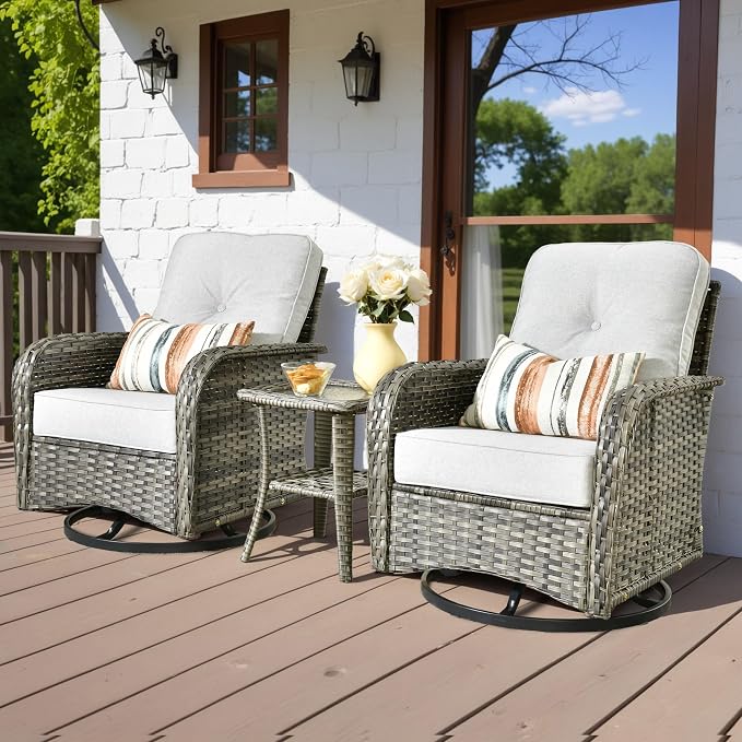 HOOOWOOO Patio Furniture Set, 3 Pieces Outdoor Conversation Set, All Weather by DesignforBetterLife