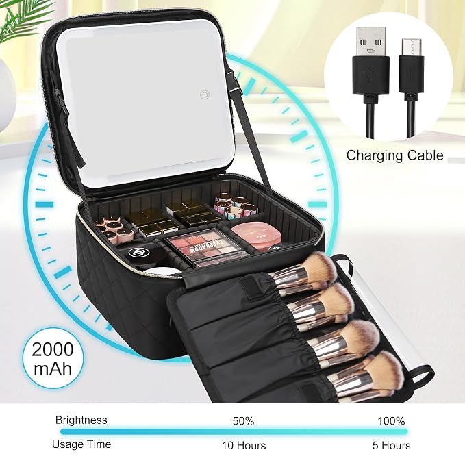 Relavel Travel Makeup Bag With Light Up Mirror, Cosmetic Train Case with LED - Image 7