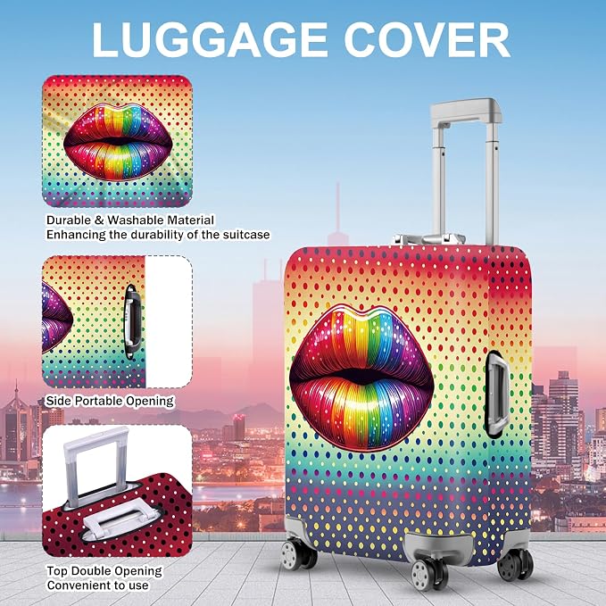 ANNA QUEEN Pop Art Rainbow Lips Luggage Cover, Colorful Suitcase Protector - Image 2