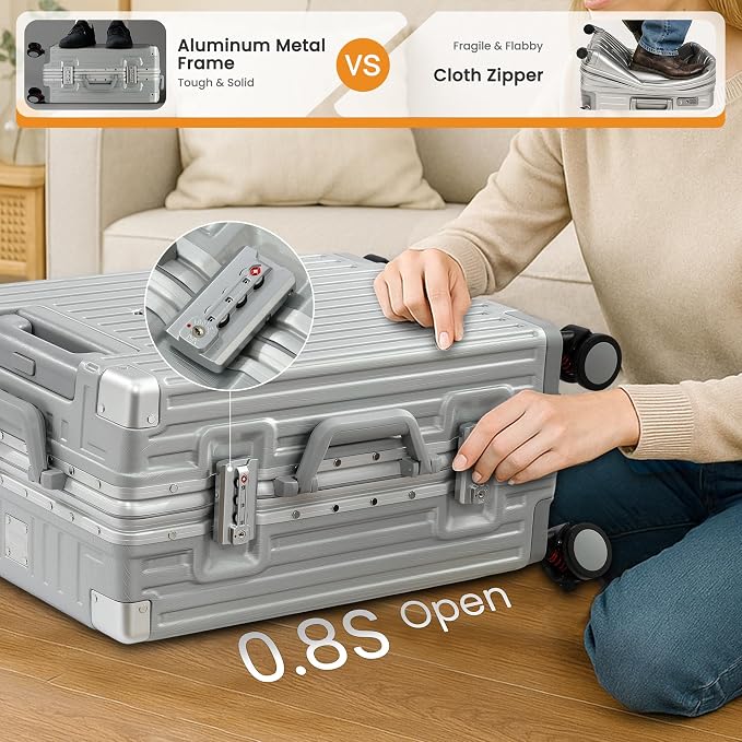 24 Inch Luggage With Spinner Wheels, Aluminum Frame Zipperless Suitcase - Image 6