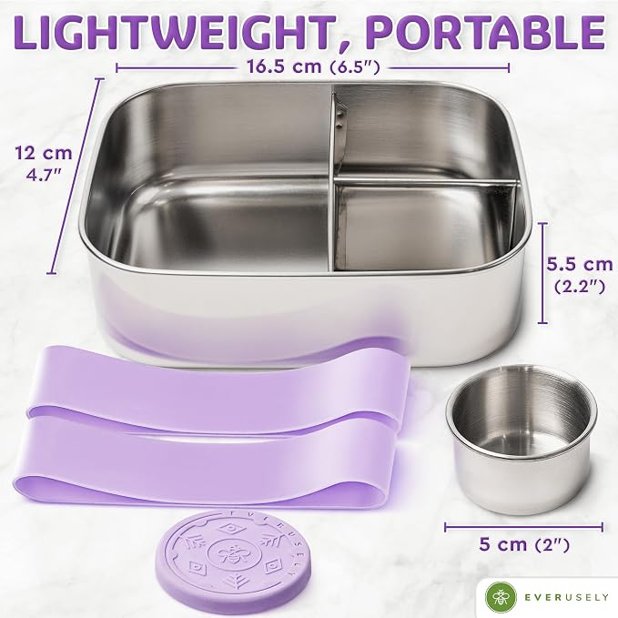 Everusely - Bento Box - Lavender, 27oz / 0.8 L - Stainless Steel Lunch Box - 3 - Image 2
