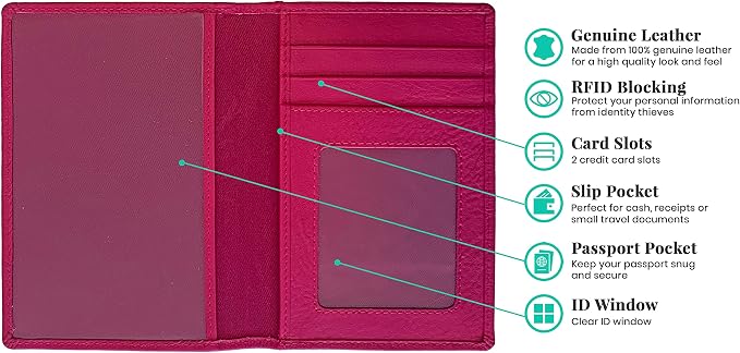 Personalized Monogrammed Bright Pink Leather RFID Passport Wallet - Image 2