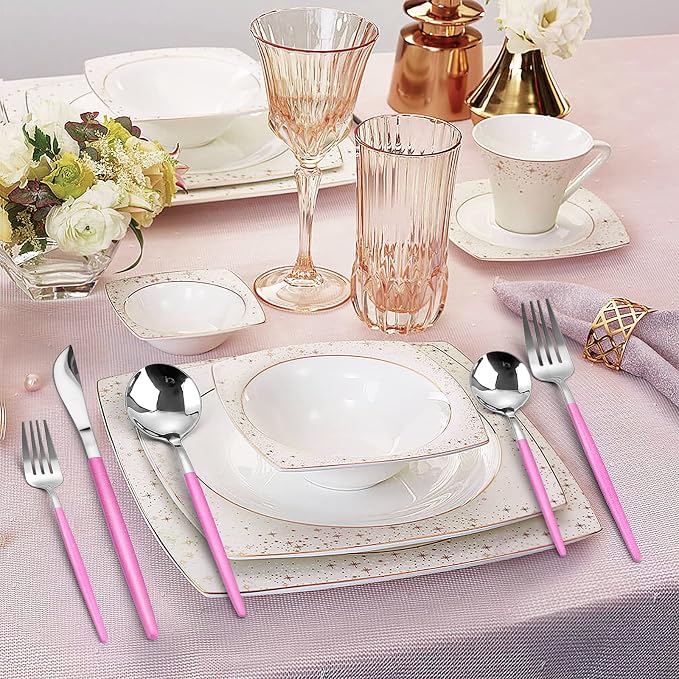 Mirror Silver Rosy Silverware Set, 20-Piece Stainless Steel Flatware Set - Image 6
