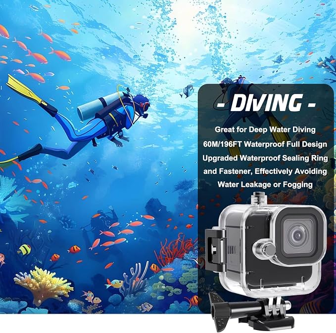 Compatible for Go Pro Hero 4K Black Waterproof Housing Case 60M/196FT - Image 4