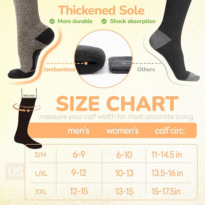 Merino Wool Compression Socks for Women Men, 15-20 mmHg Knee High Socks for - Image 6