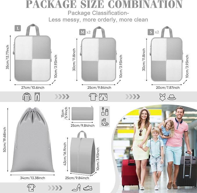 8 Set Compression Packing Cubes Travel, Lightweight Expandable Travel Cubes - Image 4