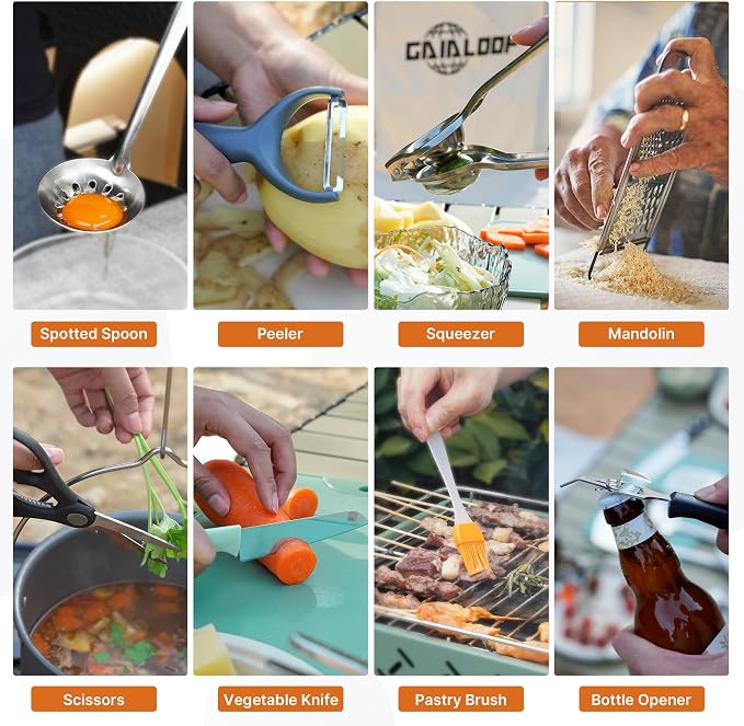 Camping Cooking Utensils Set Grilling Cookware Camp Kitchen Rotating - Image 6
