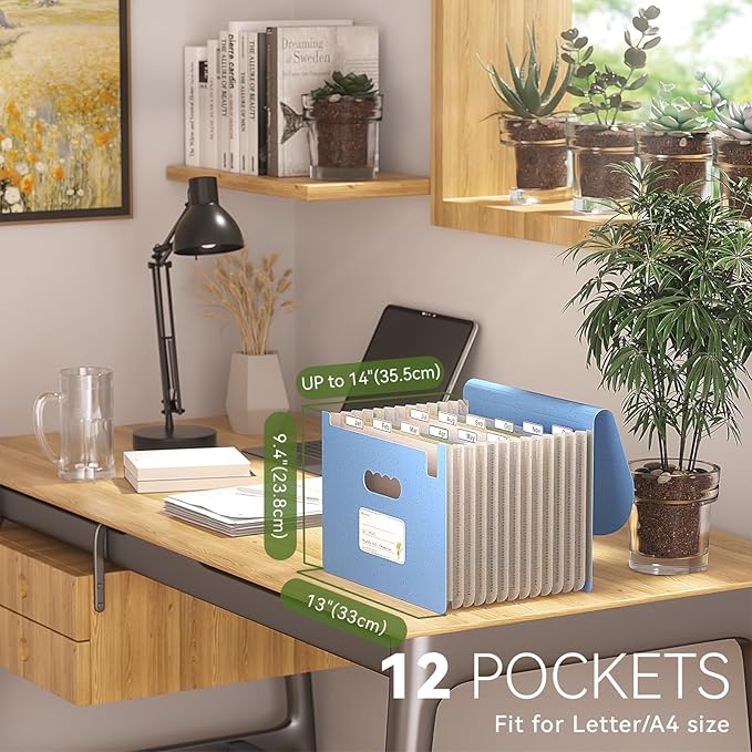 Accordion File Organizer, 12 Pockets Wheat Straw Expanding File Folder - Image 2