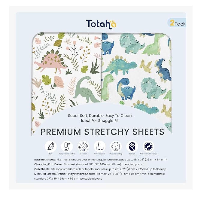 TotAha Pack and Play Sheets Fitted, Buttery Soft Dinosaur Mini Crib Sheets Boy by TotAha%7CUnitedStates