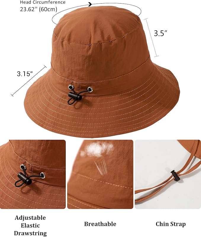Water-Resistant Sun UPF 50+ Bucket Hat Protection Packable Brimmed Boonie - Image 6