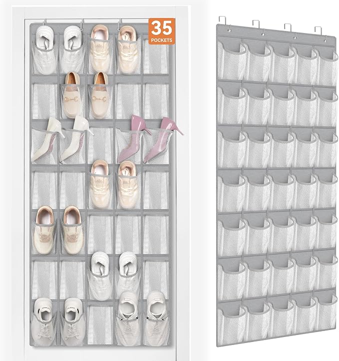 FENTEC 35 Large Pockets Over The Door Shoe Organizer, Mesh Hanging Shoe by Fentec