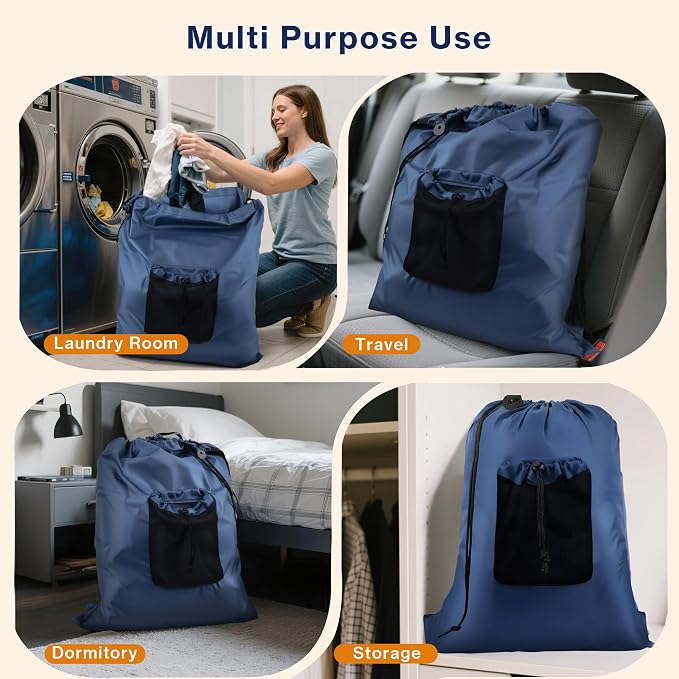 2-Pack Backpack Laundry Bags, Heavy Duty Laundry Bag Backpacks - Image 7