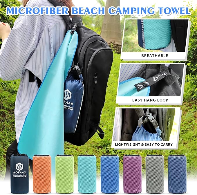 HOEAAS 2 Pack Microfiber Camping Towels, Quick Dry Towel, Super Absorbent Ultra - Image 7