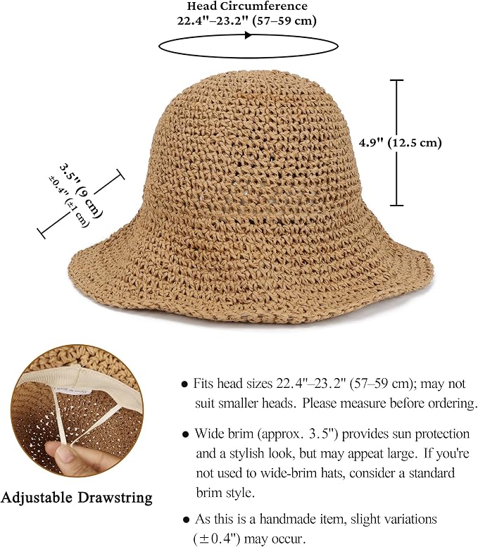 Womens Wide Brim Straw Sun Hat Foldable Floppy Crochet Beach Hat - Image 7